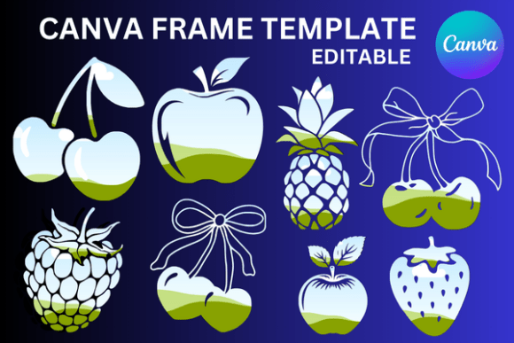Cherry 8 Fruits Canva Frame Templates for Your Designs