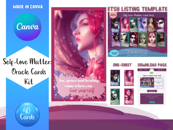 Enchanting Self-Love Oracle Cards Canva Templates for Reflection