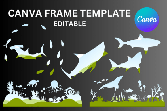 Sharks Ocean Canva Frame Templates: Dive into Bold Design